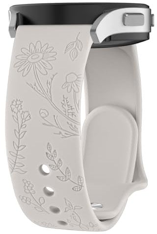 Flower Pattern Strap compatible with Garmin Vivoactive 5/3/3 Music,Venu Sq/Sq Music/Sq 2/Sq 2 Music,Venu/Venu 2 Plus for Women Men, 20mm Fashionable Adjustable Silicone Replacement Straps (Starlight)