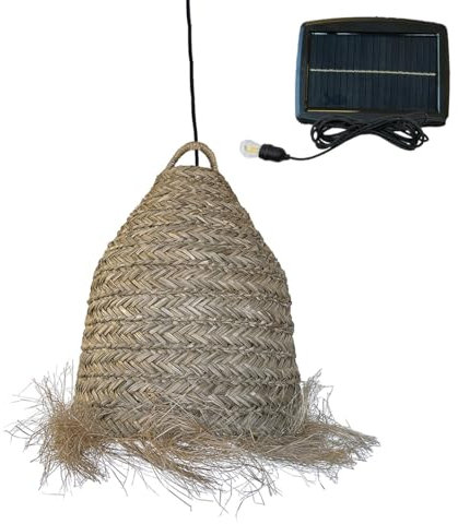 Lumisky ANAFI Solar Pendelleuchte aus Seegras mit Hybridkabel, Netz- und Solarkabel, 5 m Länge
