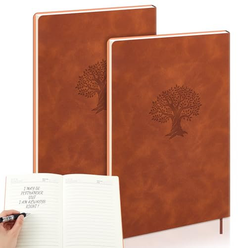 Lewtemi 2 Pcs Left Handed Notebooks Life Tree Leather Notebooks A5 5.5 x 8.07 Inch Lined Lefty Handed Notebook for Writing Note Back to School Taking Diary Travel School Business Work (Brown)
