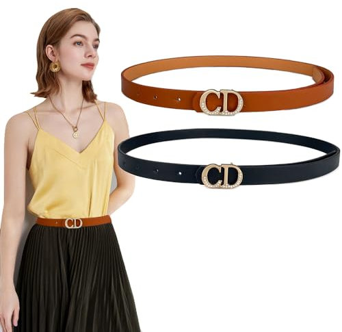 QKEPCY Schmaler Gürtel Damen Elegant Metallschnalle Taillengürtel Kunstleder Damengürtel Schmal Verstellbar