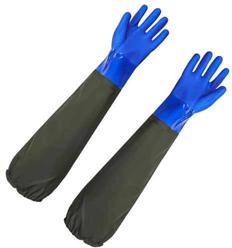 ZIGefofo 1 Paar Teichhandschuhe Lang-Fischerhandschuhe-Teichpflege Wasserdicht 60cm Plus Fleece Handschuhe Arbeitshandschuhe Wiederverwendbar für Aquarium Teich Handschuhe Damen Herren (Blau)