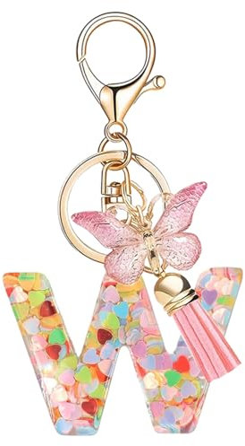 Porte clés Initiale Porte clé pour Femme Fille Personnalisée Lettres Keychain - W