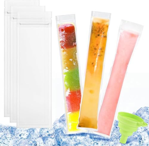 100 PCS Moule Sacs Popsicle Pochettes,Sacs de Formes de Popsicle Sacs de Pops,Moule Glace à l'eau,avec Un Entonnoir,Moule à Glace,pour Yaourt, Bonbons glacés Party Favors(5 x 28 cm)