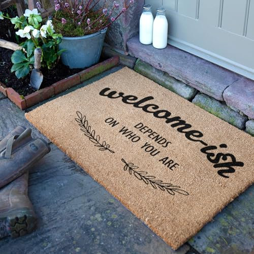 Artsy Mats - Welcome-ish Coir Doormat - Made from Tufted Coconut Fibre - Non-Slip Natural Rubber Backed Doormats Indoor - Heavy Duty, Decorative Outdoor Mats (90 x 60cm)