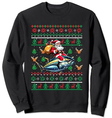 Weihnachtsmann reitet Thunfisch Weihnachtspullover Angeln Fischer Sweatshirt
