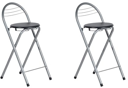 GOKHOMX Barhocker Klappbar 2er Set, Klappbarer Barhocker mit Lehne Faltbar Klapphocker Tragbarer Hocker Klappbar für Bar Küche Balkon oder Outdoor, Sitzhöhe 61 cm, Schwarz und Silber