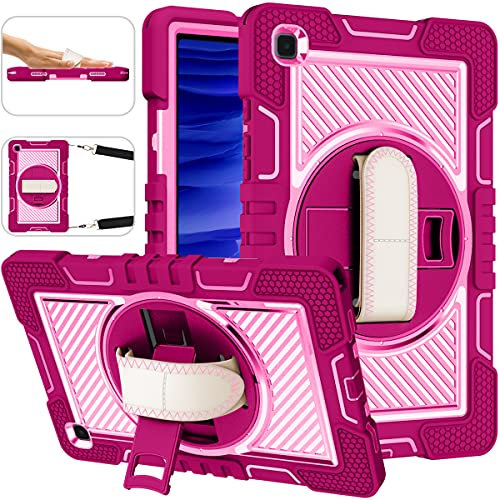 ERDARARIPRO Funda para tablet Samsung Galaxy Tab A7 (2020/2022), bonita funda de dibujos animados a prueba de golpes con soporte giratorio 360° y correa de mano, color rosa y rosa