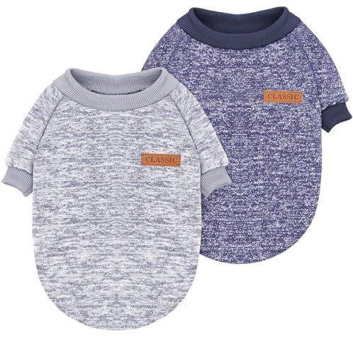 Idepet Haustier Katze Hundepullover, Warmer Hundepullover Katzenkleidung, Fleece-Welpenmantel für kleine mittelgroße große Hunde rosa grau XS-XXL (Grau NavyBlue, XXL)