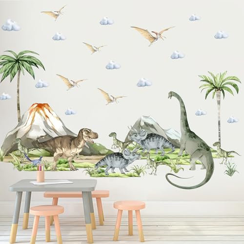 HENGBIRD Dino Wandtattoo Kinderzimmer Set, Wandtattoo Dinosaurier, Wandtattoos Kinderzimmer Deko Junge, Wandsticker Kinderzimmer Jungen, Wandaufkleber Kinderzimmer, Dinosaurier Wandtattoos