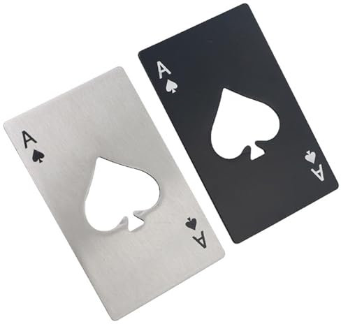 Stainless Steel Beer Caps Cans Openers,Bottle Openers 2Pcs,Poker Ace of Spades A Cards Water Bottles Openers,Wallet Card Type Bottle Openers(Silver & Black)