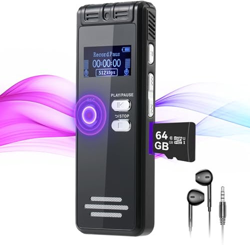 3072Kpbs Dictaphone Voice Recorder, 4800Hrs Tape Voice Activated Recording Device with Noise Reduction, USB Digital Audio Sound with Playback for Class, Work, Lecture Meeting (64GB)