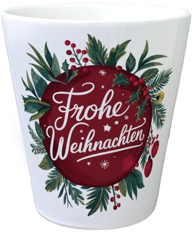 Weihnachtsdesign - Frohe Weihnachten Blumentopf Lebendiges Design Festliches Motiv auf tiefrotem Hintergrund mit weißen Akzenten für eine stimmungsvolle Deko
