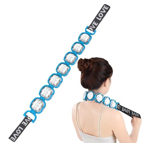 Manuelles Rückenmassagegerät – Rückendehnungsstab-Massagegerät, manuelles Entspannungsgerät mit langen Rollen für Erwachsene | Manuelles Entspannungsmassagegerät mit Riemen, Ball-Rückzugsrolle für Sch