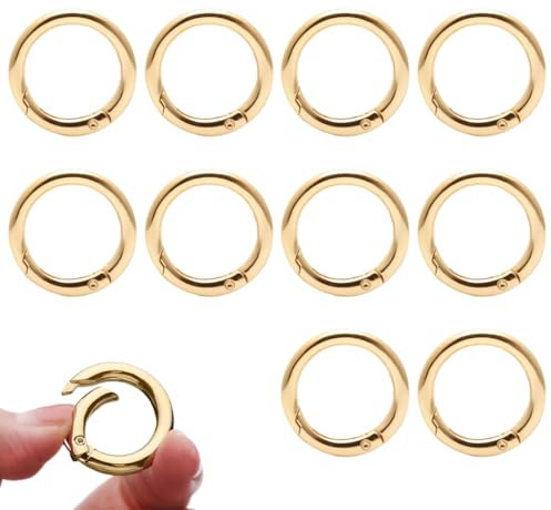 10 Stück Feder O Ringe, Federspaltringe, Schlüsselring Klein für Bastelarbeiten, DIY Taschenringe Handwerk Machen, Taschenzubehör, für Taschen, Geldbörsen, Handtaschengurte, Gold