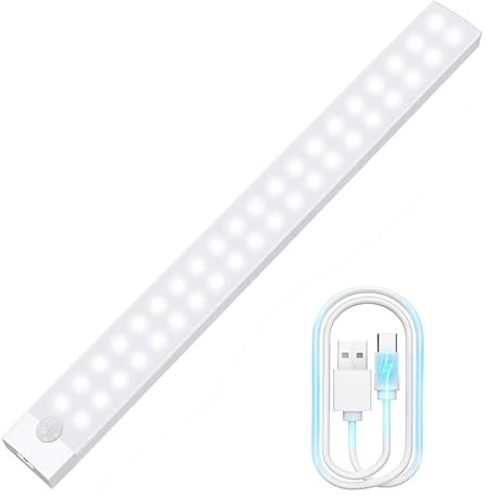 Motion Sensor Lights Rechargeable 40 LEDs Wireless Dimming Indoor Night Light, Auto On/Off with Magnetic Stickers for Stick-on Anywhere for Stairs,Under Cabinet,Closet,Room, Wardrobe (6000k, 1 Pack)