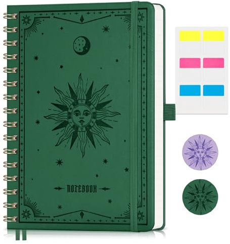 EMSHOI Notizbuch A5, Hardcover Spiral Notizbuch, Notizblock mit 100gsm 140 Seiten Dickes Tintenabweisendes Papier, Journal für Erwachsene Arbeit, Schreiben, Lernen, Reisen, 15.4 x 21 cm - Dunkelgrün