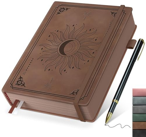 Notizbuch A5 Liniert, Hardcover Vintage Journal mit 366 Seiten 100gsm Papier, Dickes Notizblock mit Stift, Geeignet für Frauen und Männer für Schule, Arbeit, Zeichnen, 14,5 x 21 cm - Braun