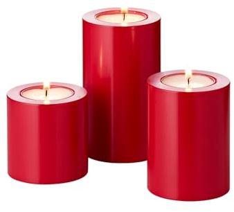 EDZARD Teelichthalter Cornelius 3er-Set (H 6/8/11 cm, Ø 6 cm), rot | Wie eine echte Stumpenkerze, brennt nie ab, ohne Wachsflecken, für Teelichter, 100 % recycelbares Polyethylen