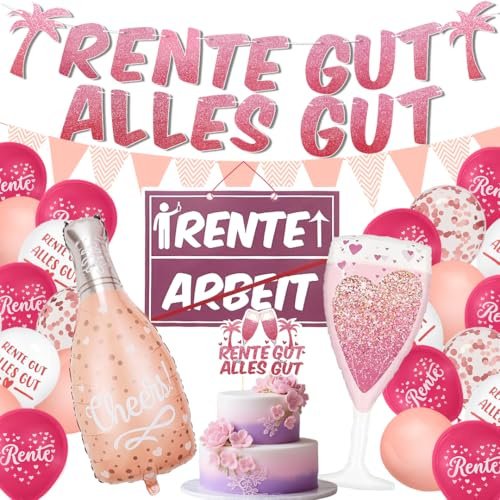 KXVXXV Rente Deko Ruhestand Deko Renteneintritt Frau, Vormontiert Rente Gut Alles Gute, Renteneintritt Geschenk Frau, Geschenk Ruhestand Girlande