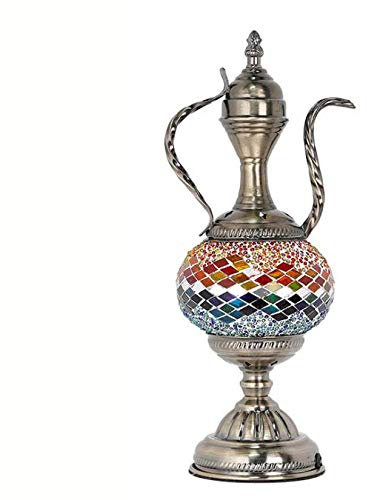 Turkish Teapot Table Lamp Tiffany Style Handmade Mosaic Glass Desk Light - Bohemia Retro Decorative Night Light for Bedroom Living Room Gift - 110-240V