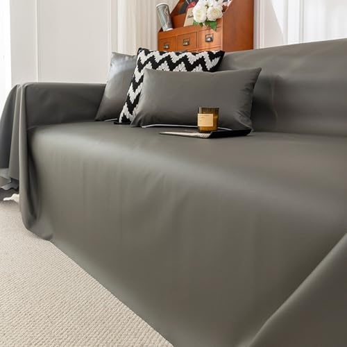 Reyox Wasserdicht Sofabezug aus Kunstleder, Couch Decke Katzenschutz, Moderne Haustiere Sofa Überzug für Wohnzimmer, Dunkelgrau, 180x200cm