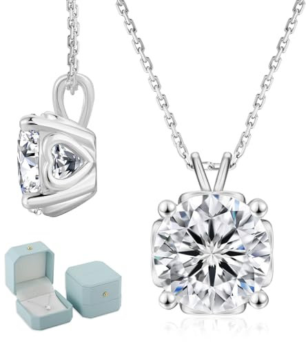 KRKC&CO Moissanite Anhänger Kette Damen 925 Silber, 2 CT Moissanit Diamant Halskette, VVS1 Reinheit D Farbe, Länge verstellbar 45+5cm, mit Geschenkbox, Geschenk für Frau Freundin Mama Tocher
