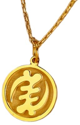 Halskette aus 925er Sterlingsilber| 24 mm 18-Zoll-Kette Dwennimmen-Anhänger Sanfoka-Halskette Akofena Adinkra Allgegenwart Symbol der Demut Geburtstag in Ghana Vergoldung| handgefertigt L_01367
