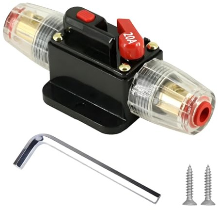 LKRXW 20A Disjoncteur pour Voiture 12V-48V Réarmement Manuel Disjoncteur | Coupe-Circuit Réarmable Porte-fusibles en Ligne Fusible de Réinitialisation Protection Coupe Circuit Système Audio Solaire