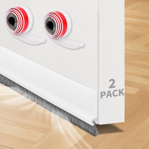 Brosse Bas de Porte 2 x 100 cm, Largeur 5 cm, Boudin de Porte Autocollant | Joint de porte autocollant avec brosse, 2 x 100 cm, contre courants d'air, froid, poussière et bruit, pose sans perçage