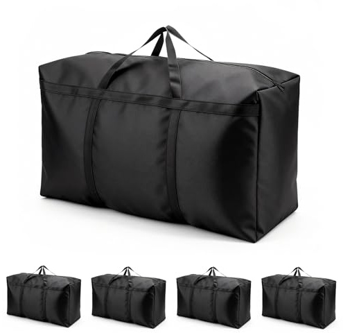 Lot de 4 Sacs de déménagement de 105 L, Grands sacs de rangement | Oxford Noir imperméables sac de demenagement avec fermetures éclair pour coussins, vêtements, linge de lit, rangement