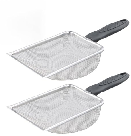 Tinsellns 2 Pièces Pelle à Litière Petite en Acier Inoxydable – Pelle a Litiere Chat Metal, Tamis à Sable Mailles Fines pour Chats, Hamsters, Oiseaux et Reptiles, Maille 2 x 2 mm