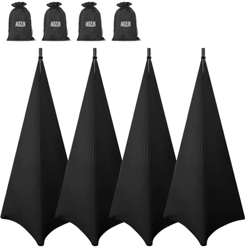 AKOZLIN Speaker Stand Cover with 360 Degree Tripod Stand Skirt Skrim Stretchable Lycra Fabric Covers with Free Storage Bag Four Pack Black