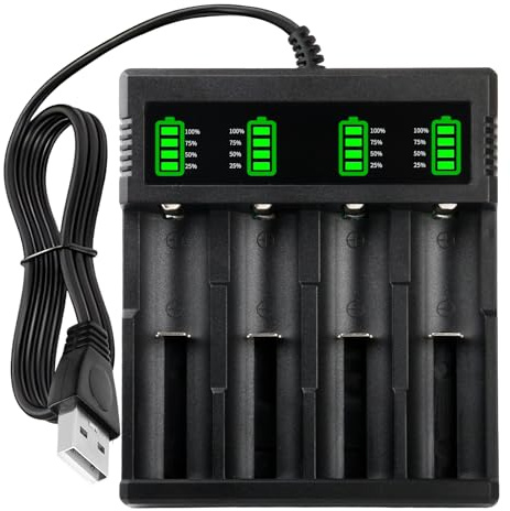 Vakler 18650 Chargeur de Batterie 3,7V, 4 Slots Chargeur Accu écran LCD | Chargeur Accu 18650 Peut Afficher la Capacité Charge Rapide pour Batteries Li-ION 18490 18350 17670 17500 16340 14500 18500