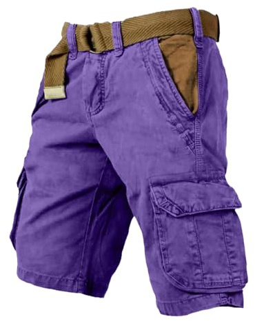Treillis Militaire Homme, Shorts Et Bermudas Bermuda Short Cargo Homme De Travail Militaire Vetement Coton Grande Taille Ceinture Elastique Pantalon Court avec Poches Sport Randonnée Eté Violet, XL