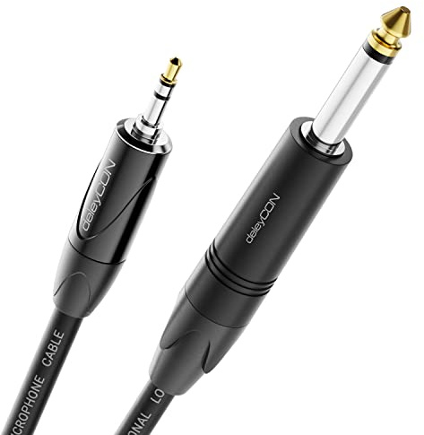 deleyCON 5m Cable Jack 6,35mm Mono a 3,5mm Estéreo AUX - Calidad Estudio - de Cobre OFC puro (AWG24) - para Guitarra Eléctrica Bajo Amplificador Mezclador Teclado