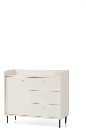 Masseno Kommode ASTREA 103,5 cm Sideboard mit 3 Schubladen und 1 Türen für Wohnzimmer Schlafzimmer Modern 103,5x42x91 cm Beige/Beige