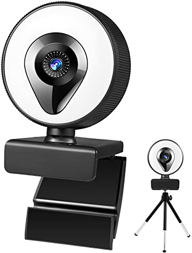SproutSage C360 Live Streaming Webcam with Ring Light, 1080p HD, Auto Focus, 60 FPS, Built-in Microphone, Tripod Included, Black