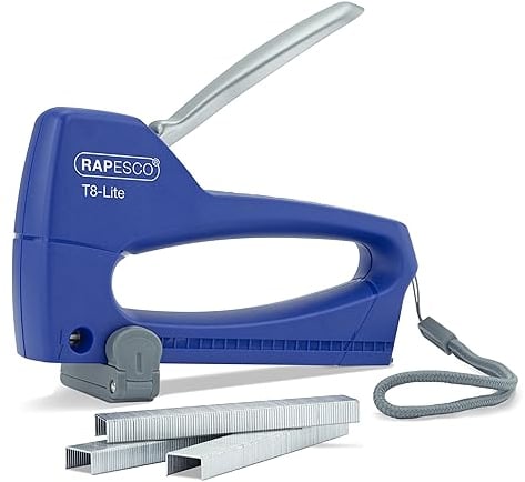 Rapesco 0955 Germ-Savvy Antibakterieller T8-Lite Tacker mit 300 13/6mm Heftklammern, Blau/Chrom