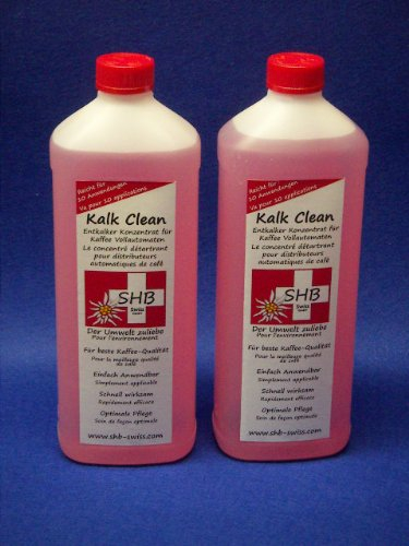 2 X 1000 ml (bis zu 20 Entkalkungen) SHB Swiss Kalk Clean Entkalker mit Farbindikator für Espresso und Kaffeevollautomaten, Kaffeemaschienen, Siebträger, Kapsel, Pad Maschinen, Kaffeemaschinenentkalker auch für Wasserkocher Bad
