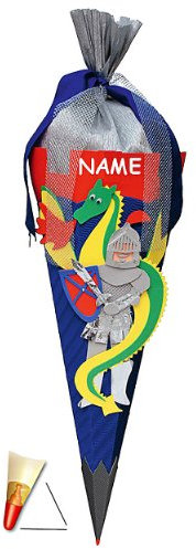 BASTELSET Schultüte - Ritter 50 cm - incl. Namen - Zuckertüte Roth - ALLE Größen - 6 eckig Drachen Jungen Ritterburg Blaue
