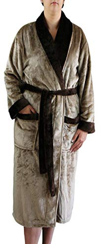 Gözze - Unisex Bademantel mit Schalkragen, Seiden-Feeling, 100% Mikrofaser, 330 g/m², Größe S - Taupe