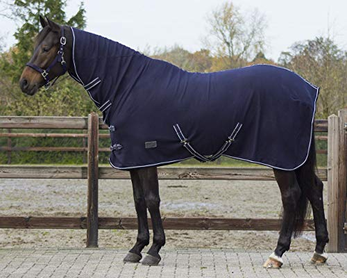 QHP Fleecedecke Abschwitzdecke Basic mit Halsteil Kreuzgurte blau + schwarz (110 cm, Blau)