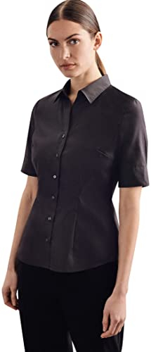 Seidensticker Damen City Uni Bügelfrei Schmal Taillierte Hemdbluse - Slim Fit Kurzarm 100% Baumwolle, Schwarz, 38 EU