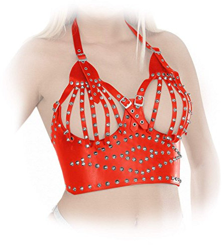 Ledapol - Echt Leder BH / Corsage / Bustier mit Nieten ouvert rot - Gr. XXL