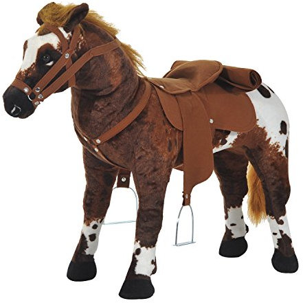 HOMCOM Caballo de Juguete Niños Mayores de 3 años con Silla Sonidos Realistas y Estructura de Metal Carga 60 kg 85x28x60 cm Marrón