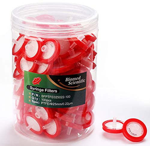 Filtro per siringa a membrana PTFE 25 mm diametro 0,22um Pore Size Biomed Scientifica non Sterile Confezione da 100