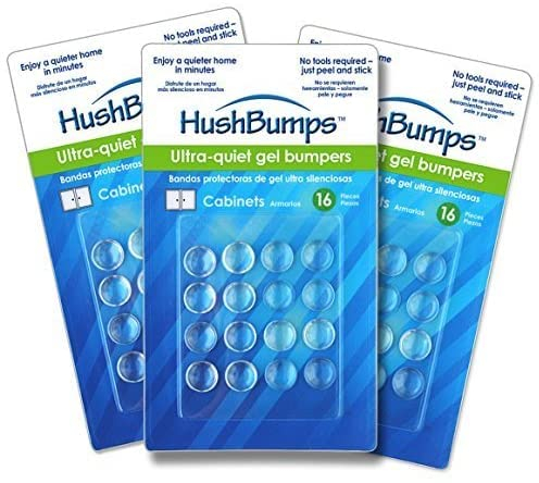 HushBumps Ultra-Quiet Gel Bumpers 3-Pack. Perfect for Cabinets & Drawers. Superior to Common Rubber Bumpers. Provides Soft & Quiet Close. No Tools Required. 48 pcs.