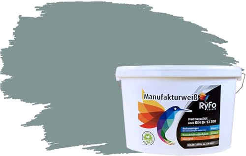 RyFo Colors Bunte Wandfarbe Manufakturweiß Fjordgrau 10l - weitere Grau Farbtöne und Größen erhältlich, Deckkraft Klasse 1, Nassabrieb Klasse 1