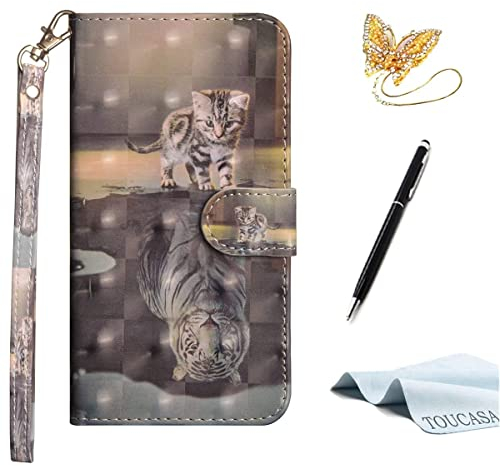 TOUCASA Schutzhülle für Galaxy S8, Schutzhülle für Galaxy S8, Schutzhülle aus PU-Leder, mit Magnetverschluss, stoßfest, Standfunktion, Kartenschlitz, 3D-Oberfläche, Ultra-glatt, Motiv: Tigerkatze