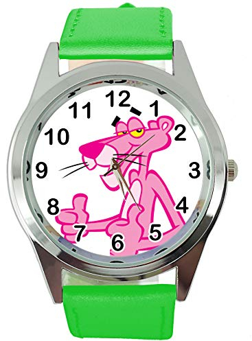 Taport® The Pink Panther Quarz-Armbanduhr, rund, SCI FI, echtes Lederband, inklusive Ersatzakku und Geschenkbeutel, Grün